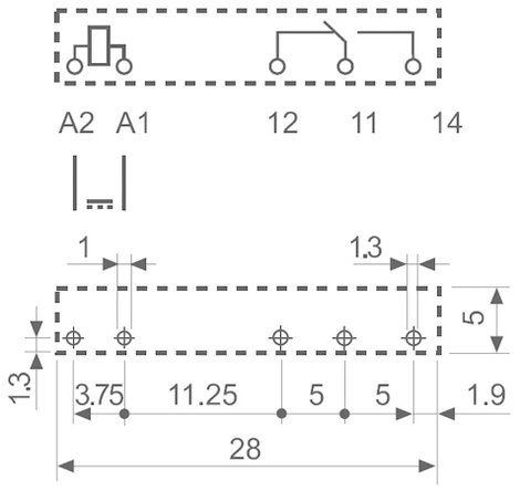 Keskeny dugasz-/nyák relé 5 V/DC 1 váltó, 6 A 24 V/DC/250 V/AC 1500 VA, Finder 34.51.7.005.5010 3. kép