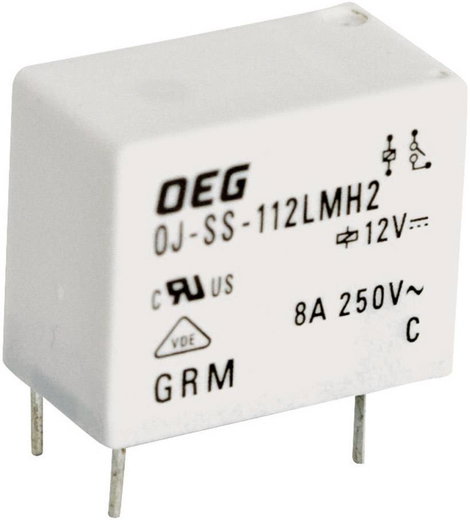 Miniatűr nyák teljesítmény relé 12 V/DC 1 záró, 8 A 250 V/AC 2000 VA, TE Connectivity OJ-SS-112LMH2