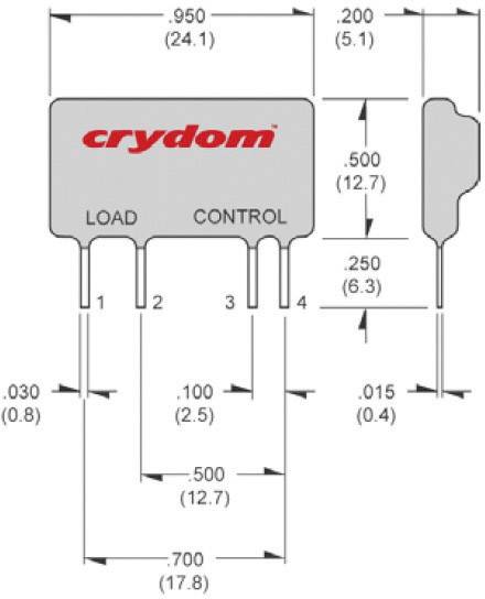 Elektronikus mini SIP teljesítmény relé 3 A 0 - 60 V/DC, Crydom DMO063 2. kép