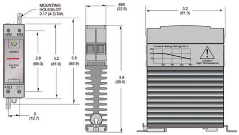 Elektronikus teljesítmény relé, DIN kivitelű, 20 A 0 - 60 V/DC, Crydom CKM0620 2. kép
