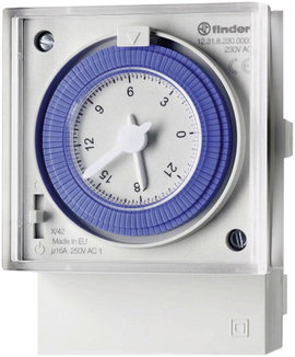 Mechanikus időkapcsolóóra előlapi szereléshez 230 V/50-60 Hz, 1 váltó 16 A 250 V/AC 4000 VA, Finder 