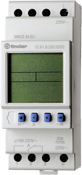 Digitális időkapcsoló óra DIN sínre 230 V/50-60 Hz, 1 váltó 16 A 250 V/AC 4000 VA, Finder 12.91.8.23