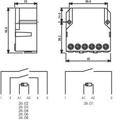 Impulzuskapcsoló, léptető kapcsoló, 24 V/AC 2 záró, 10 A 400 VAC/220 VDC 2500 VA, Finder 26.02.8.024 2. kép