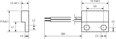 Reed érzékelő lapos házban 1 záró 0,5 A 150 V/DC/ 120 V/AC 10 W, PIC MS-313-3 2. kép
