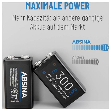 9 V-os akku Absina Absina 300 NiMH 8.4 V 270 mAh 1 db 3. kép