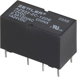 Szubminiatűr DIP relé 12 V/DC 2 váltó, 1 A 24 V/DC/120 V/AC, Zettler Electronics AZ822-2C-12DSE
