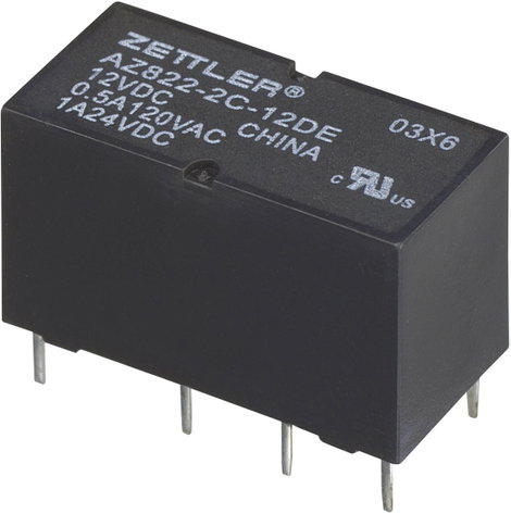 Szubminiatűr DIP relé 12 V/DC 2 váltó, 1 A 24 V/DC/120 V/AC, Zettler Electronics AZ822-2C-12DSE