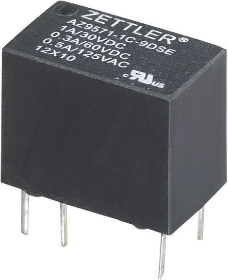 Szubminiatűr nyák relé 3 V/DC 1 váltó, 1 A, 60 V/DC/125 V/AC, Zettler Electronics AZ9571-1C-3DE