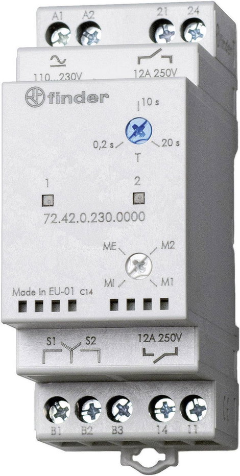 Szivattyú átkapcsoló relé, 110 - 240 V DC/AC, 2 független záró, Finder 72.42.0.230.0000