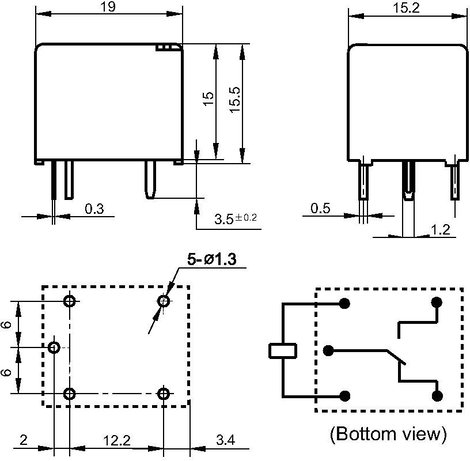 Kocka relé 24 V/DC 1 váltó, 10 A, 30 V/DC/ 277 V/AC, 2770 VA/ 300 W, Hongfa HF3FA/024-ZTF 2. kép