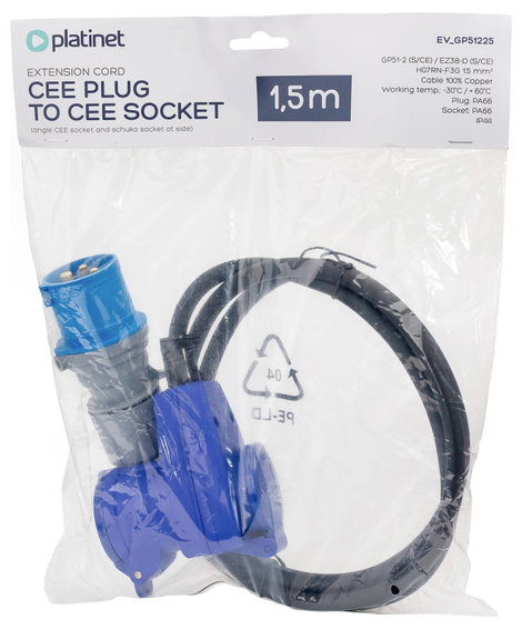 Platinet 46282 EV_GP51225 CEE adapterkábel 16 A 230 V 1 db 4. kép