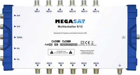 MegaSat 0600205 Sat multikapcsoló Bemenetek (multikapcsoló): 5 (4 SAT/1 terresztikus) Résztvevők szá