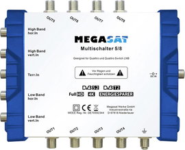 MegaSat 0600150 Sat multikapcsoló Bemenetek (multikapcsoló): 5 (4 SAT/1 terresztikus) Résztvevők szá