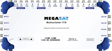 MegaSat 0600154 Sat multikapcsoló Bemenetek (multikapcsoló): 17 (16 SAT/1 terresztikus) Résztvevők s