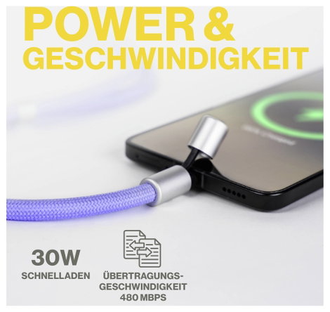 Aqiila USB C kábel USB 2.0 Apple Lightning dugó, USB-C® 1.5 m Lila Mobiltelefon lánc AQLYCBPBICL4PL1 7. kép