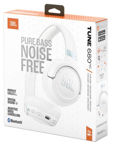 JBL Tune 680 NC Over Ear fejhallgató Vezeték nélküli, Bluetooth®, Vezetékes Stereo Fehér Hangerő sza 9. kép