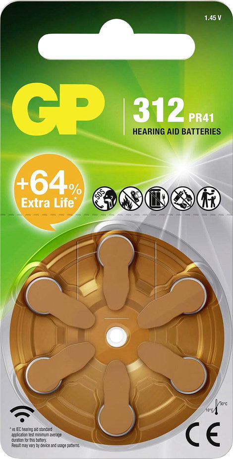 GP Hallókészülék elem ZA 312 1.4 V 6 db Cink-levegő GPPBZZ31F017