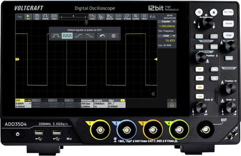 VOLTCRAFT ADO-3504 Digitális oszcilloszkóp 350 MHz 2.5 GSa/mp 250 Mpts 12 bit Digitális memória (DSO