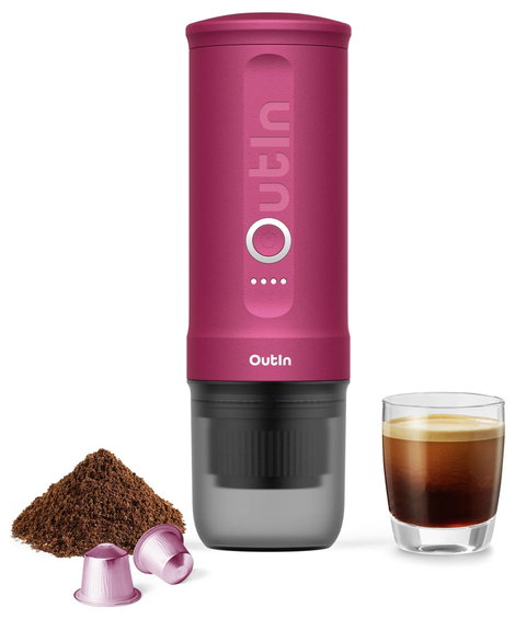 OutIn OTEM-01-CR Eszpresszó kávéfőző Rózsaszín hordozható, Gőznyomásos technológiával, lítiumion akk 2. kép