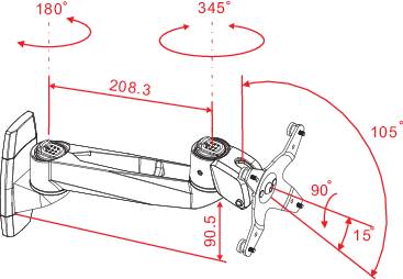 Fali monitortartó kar, dönthető/forgatható, max. 14 kg, 25,4-76,2 cm (10 - 30), Xergo Swivel 2. kép