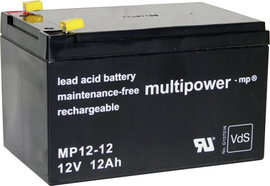 multipower MP12-12 Ólomakku 12 V 12 Ah Ólom-vlies (AGM) (Sz x Ma x Mé) 98 x 9.9 x 151 mm 4,8 mm-es l