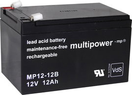 multipower MP12-12B Ólomakku 12 V 12 Ah Ólom-vlies (AGM) (Sz x Ma x Mé) 98 x 98 x 151 mm 6,35 mm-es 