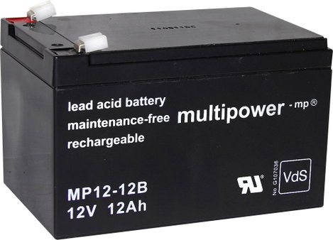 multipower MP12-12B Ólomakku 12 V 12 Ah Ólom-vlies (AGM) (Sz x Ma x Mé) 98 x 98 x 151 mm 6,35 mm-es