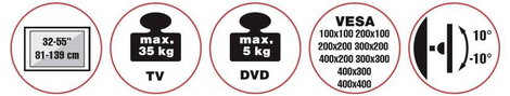 Reflecta TV Stand 55P-4040T schwarz TV kocsi 81,3 cm (32) - 139,7 cm (55) Állítható magasságú, Dönth 10. kép
