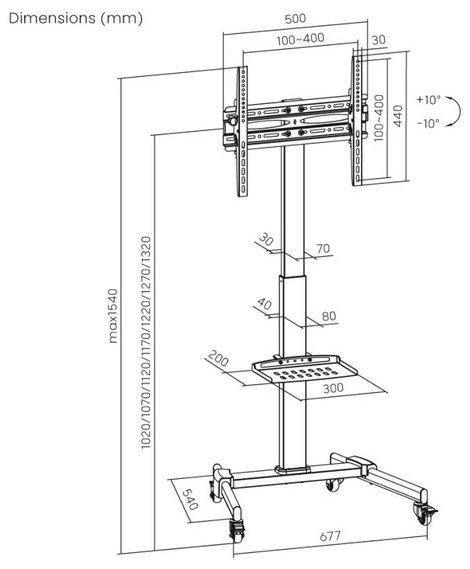 Reflecta TV Stand 55P-4040T schwarz TV kocsi 81,3 cm (32) - 139,7 cm (55) Állítható magasságú, Dönth 11. kép