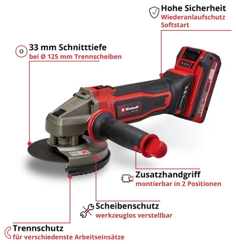 Einhell TE-AG 18/125-2 Li (1x4,0 Ah) 4431190 Akkus sarokcsiszoló 125 mm akkuval, Töltővel 18 V 4 Ah 4. kép