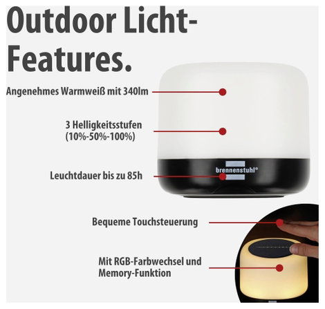 Brennenstuhl 1173740009 RGB GL 100 ASR LED Kemping lámpa 340 lm Akkuról üzemeltetett, Napenergiával 4. kép