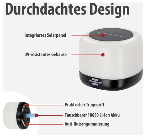 Brennenstuhl 1173740009 RGB GL 100 ASR LED Kemping lámpa 340 lm Akkuról üzemeltetett, Napenergiával 5. kép