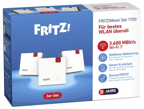 FRITZ! WiFi 7 hatótávnövelő Mesh Set 1700 3er-Set International 20003129 LAN, WLAN Mesh-képes 6. kép