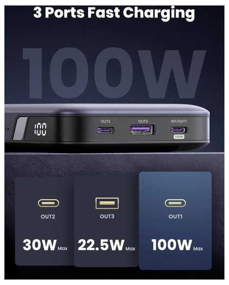 UGREEN 25188 Powerbank 20000 mAh Lítiumion USB-C®, USB Szürke 5. kép