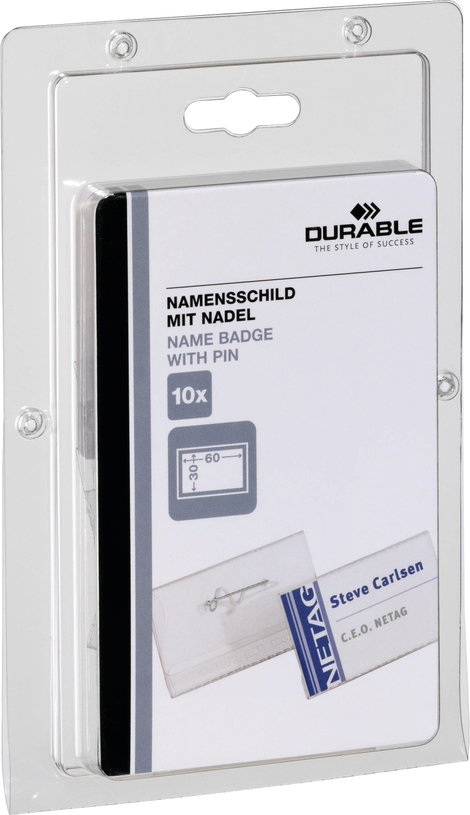 Durable 860619 Névtábla (Sz x Ma) 60 mm x 30 mm Biztosítótű 10 db