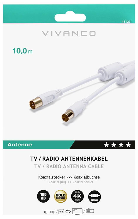 Vivanco Antennák, SAT Csatlakozókábel 10 m Fehér 2. kép