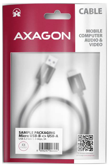 AXAGON USB C kábel USB 3.2 Gen1 USB mikro B dugó, USB-A dugó 1 m Fekete BUMM3-AM10AB 3. kép