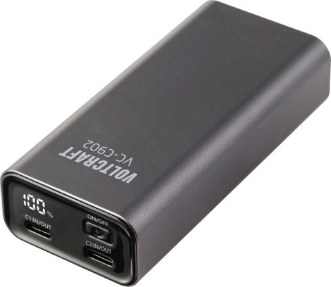VOLTCRAFT VC-C902 Powerbank 10000 mAh Power Delivery 3.0 Lítiumion Szürke (matt) állapotjelző