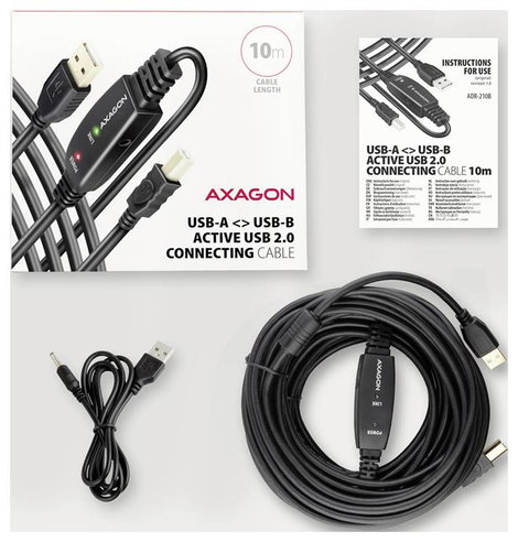 AXAGON USB kábel USB 2.0 10 m Fekete ADR-210B 3. kép