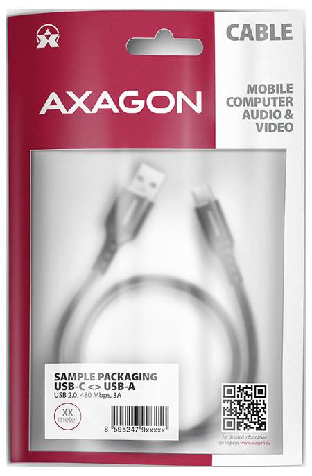 AXAGON USB C kábel USB 2.0 USB-A dugó, USB-C® dugó 2 m Fekete BUCM-AM20AB 3. kép
