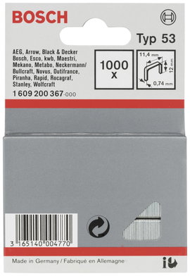 Bosch Accessories 1609200367 Tűzőgép kapcsok 53-as típus Méret, hossz 12 mm 1000 db