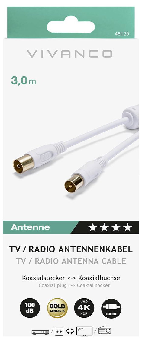 Vivanco Antennák, SAT Csatlakozókábel 3 m Fehér 2. kép