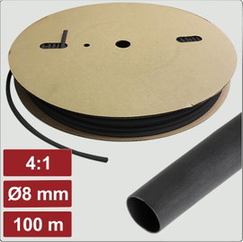 Electronic Garage EG25CA108 Zsugorcső ragasztóval Fekete 8 mm 2 mm Zsugorodási arány:4:1 100 m