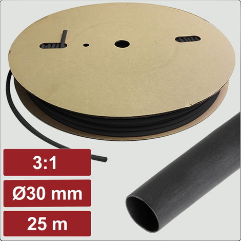Electronic Garage EG25CA075 Zsugorcső ragasztóval Fekete 30 mm 10 mm Zsugorodási arány:3:1 25 m