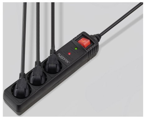 Sygonix SY-7055456 Túlfeszültség ellen védő elosztó 3 részes Fekete Védőérintkezős 1 db 4. kép