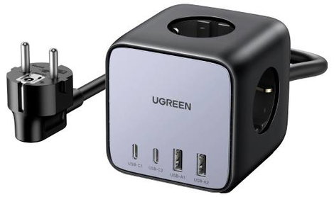 UGREEN DigiNest Cube USB-s töltőkészülék 65 W Védőérintkezős dugalj, 2x USB-A, 2x USB-C® Power Deliv