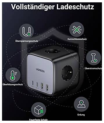 UGREEN DigiNest Cube USB-s töltőkészülék 65 W Védőérintkezős dugalj, 2x USB-A, 2x USB-C® Power Deliv 5. kép
