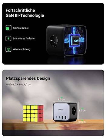 UGREEN DigiNest Cube USB-s töltőkészülék 65 W Védőérintkezős dugalj, 2x USB-A, 2x USB-C® Power Deliv 6. kép