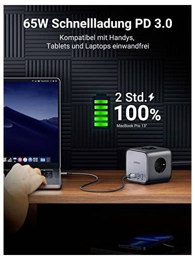 UGREEN DigiNest Cube USB-s töltőkészülék 65 W Védőérintkezős dugalj, 2x USB-A, 2x USB-C® Power Deliv 8. kép