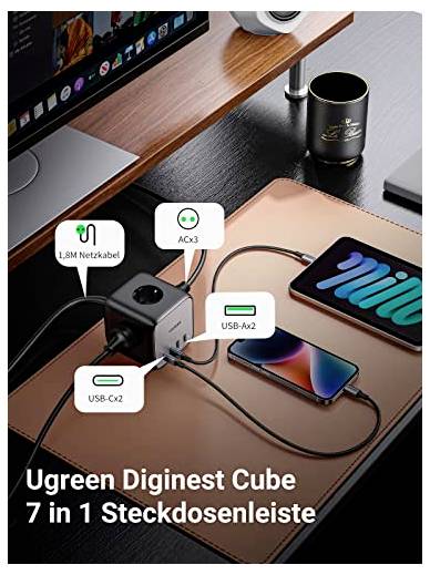 UGREEN DigiNest Cube USB-s töltőkészülék 65 W Védőérintkezős dugalj, 2x USB-A, 2x USB-C® Power Deliv 9. kép